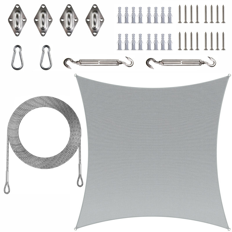 Toile d'ombrage carrée avec ensemble de quincaillerie et cordes Colourtree, gris, 12 pi x 12 pi