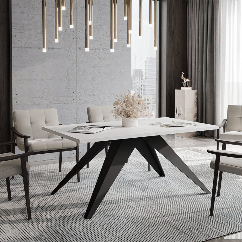 Extendable Metal Base Dining Table, Arctic White, White, 76cm H x 160cm W x 90cm D