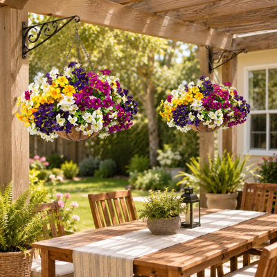 2 Pack Artificial Petunia Hanging Baskets, UV-Resistant Faux Flowers