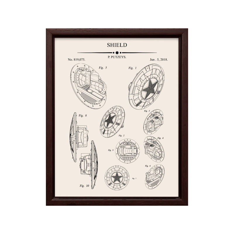 Bouclier, modèle n ° 1, Canevas, H 16 po x l 20 po, Encadrement brun