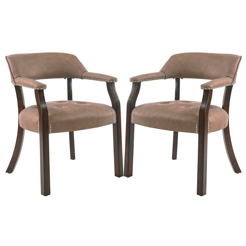LUMERA Collection Tufted Arm Dining Chair Earth Yellow, Earth Yellow, Walnut