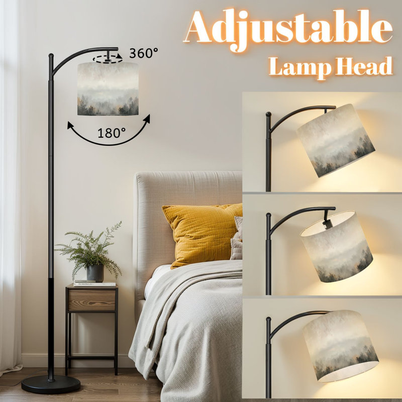 Lampe sur pied arc avec abat-jour ajustable rétro brun blanc gris abstrait rustique sur pied style campagnard rétro avec 3 températures d'intensité et intensité variable avec interrupteur au pied pour la chambre à coucher