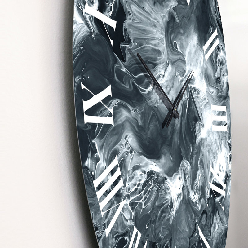 Horloge murale moderne noir et blanc liquide Art II, Grand