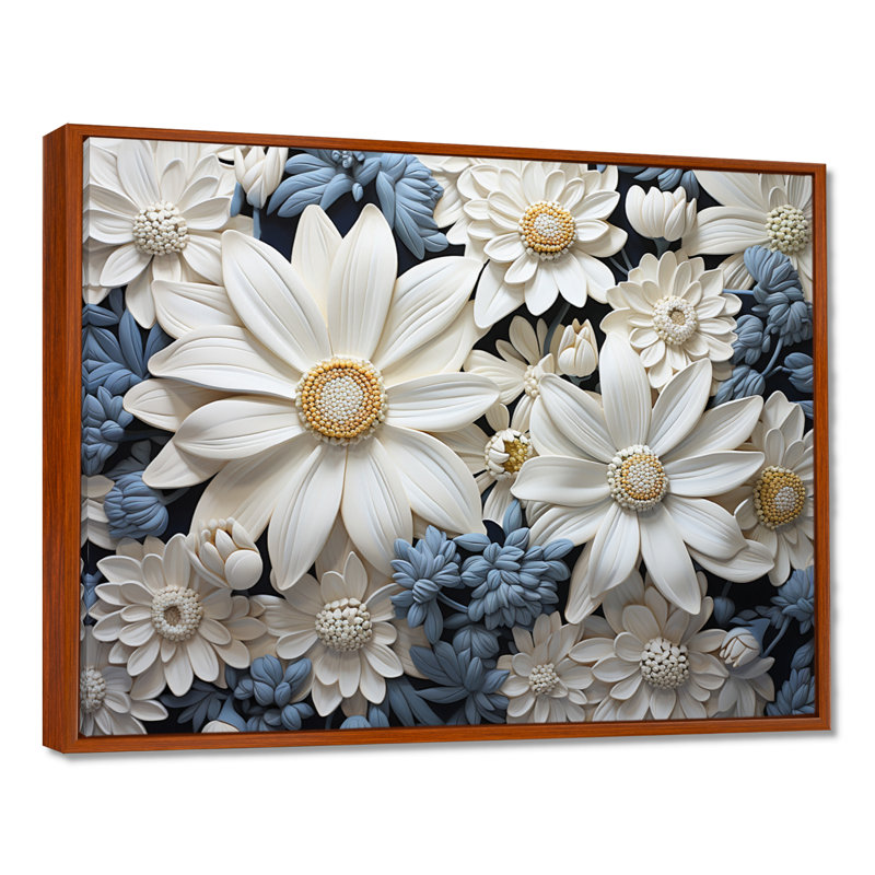 «White Daisy Meadow Elegance I», art mural encadré marguerites, H 30 po x l 40 po x P 1,5 po, Cadre flottant brun