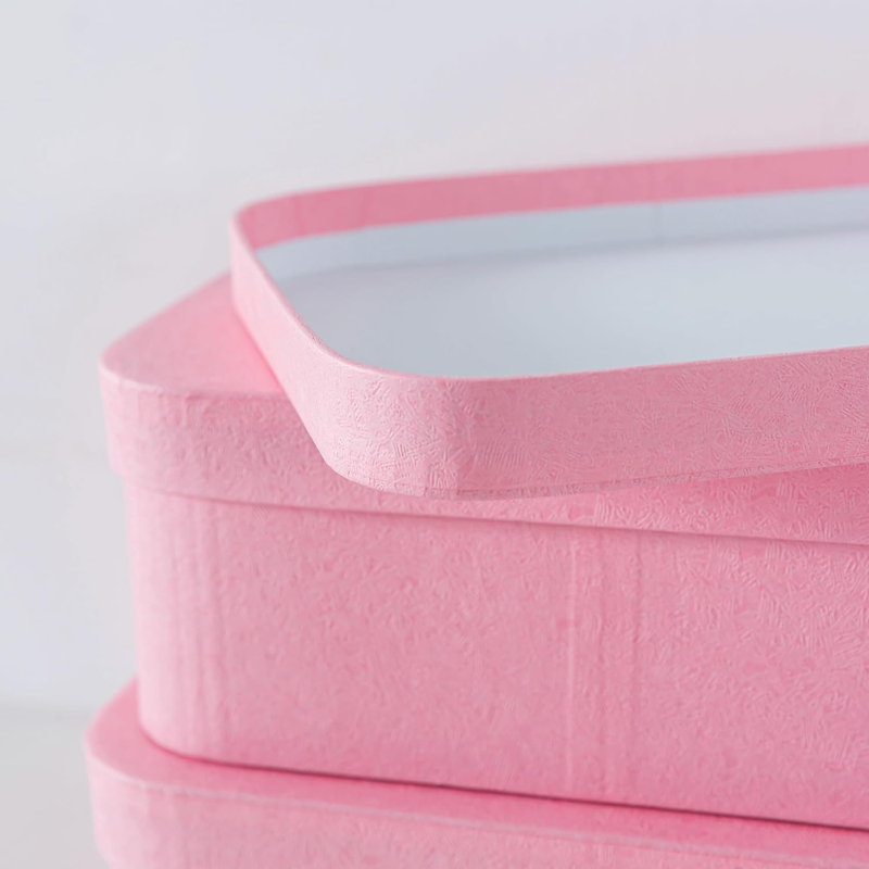 Set Of 3 Textured Pink Boxes With Rounded Edges, Decorative Cardboard Boxes With Lids, Nesting Gift Storage, Large Paperboard Containers For Organizing And Keepsakes