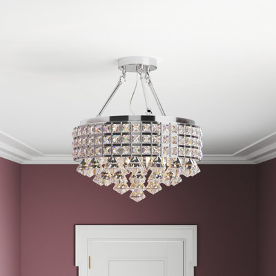 Plafonnier semi-encastré cylindrique de style lustre à 4 lumières de 15 po Arfsten