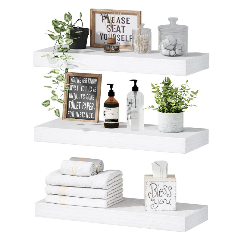 Dawnesha 3 Piece Solid Wood Floating Shelf, White