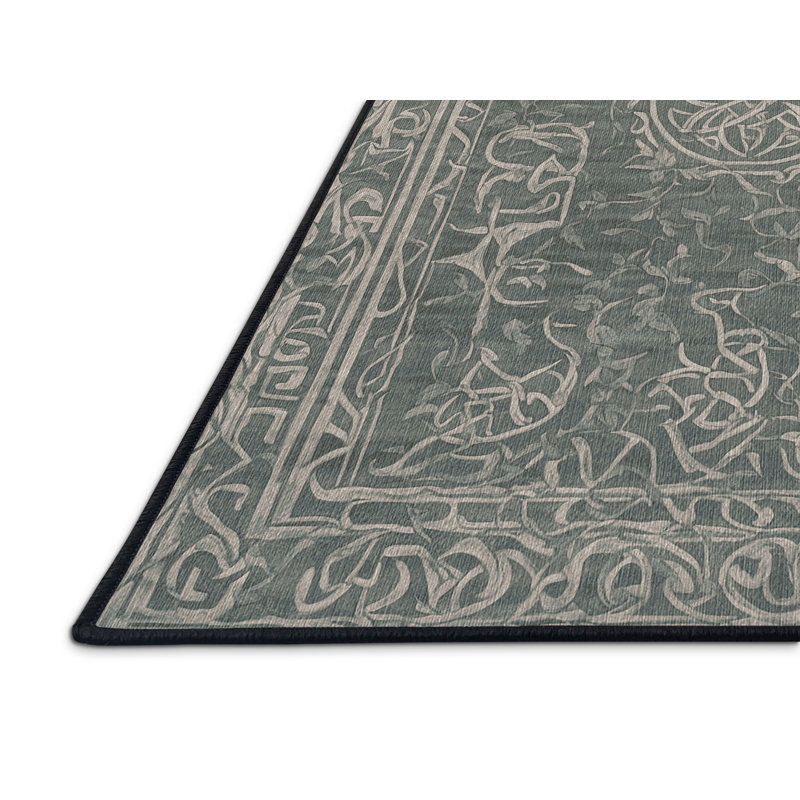 Machine Washable Gray Area Rug, Square 7'