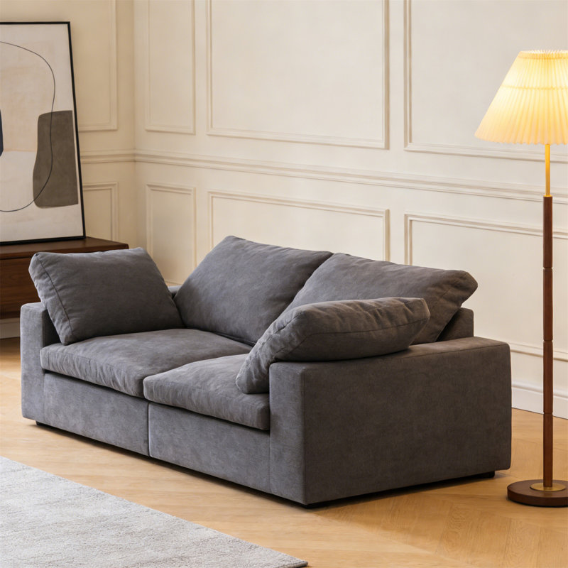 Chenille Fabric Upholstered Sofa, Oversized Comfy Cloud 2-Seater Sofa Couch, Double Plush Cushion For Living Room