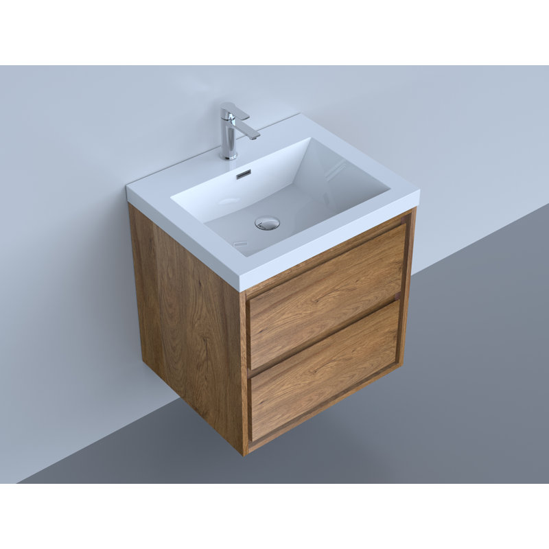 Ensemble de meuble-lavabo simple mural 24 po Azden, Teck chêne