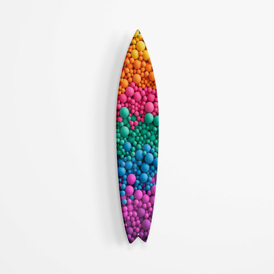 «Bubble Balls Surfboard Wall Art», reproduction d'art en acrylique non encadrée de 70 po x 16 po avec entretoises flottantes en aluminium, montage vertical ou horizontal, fabriqué aux États-Unis, décor contemporain moderne