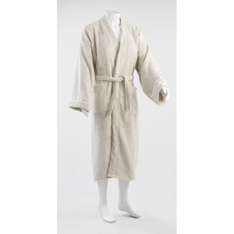 Peignoir 100% coton mi-mollet unisexe avec poches, S, Beige