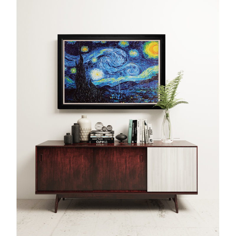 « starry night », reproduction de peinture à l’huile noire encadrée sur toile