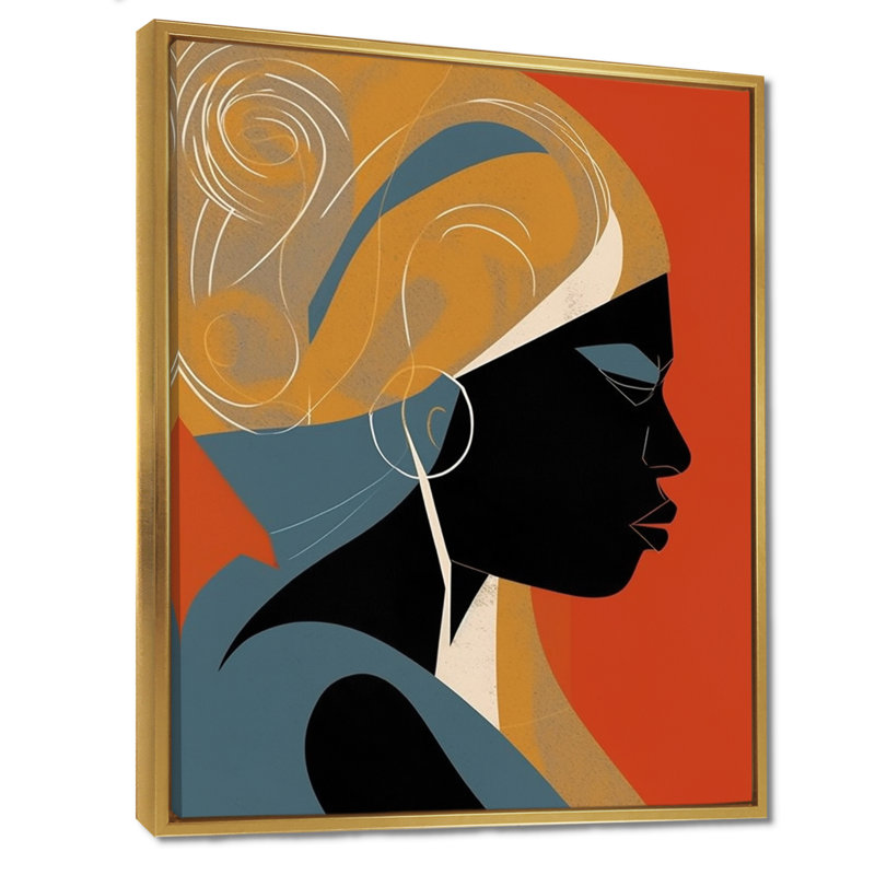 "Nubian graphique", orange I, H 20 po x l 12 po x P 1 po, Cadre flottant noir