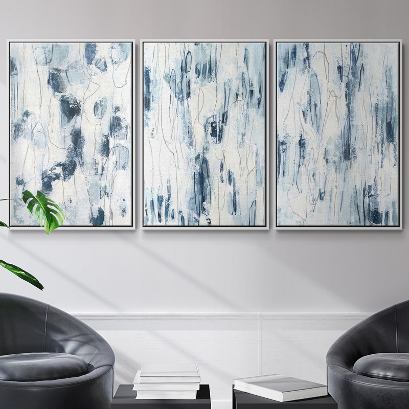 Sea Silk I, ensemble de 3 toiles encadrées sur toile, H 40 po x l 78 po, Blanc