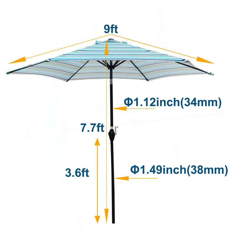 Parasol de patio, parasol 9 pi, Rayures bleues