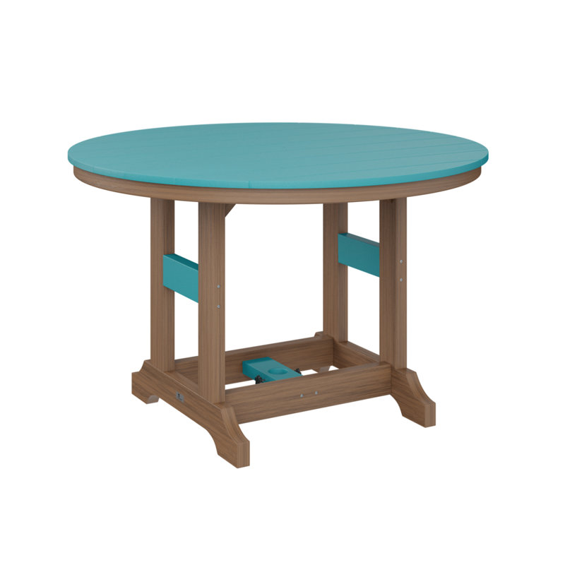 Garden Classic Outdoor Round Bar Table, Antique Mahogany, 39.5" H x 48" W x 48" D, Aruba Blue