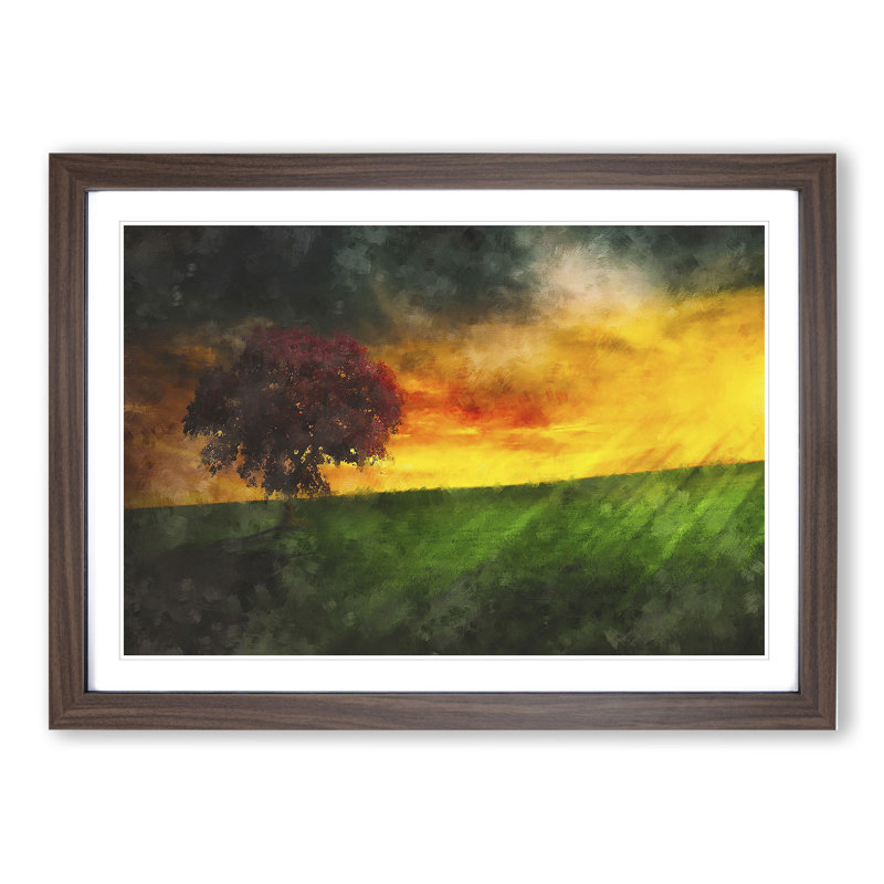 Tree at Sunset Vol.6 - Picture Frame Graphic Art, 27cm H x 36cm W x 2cm D, Walnut
