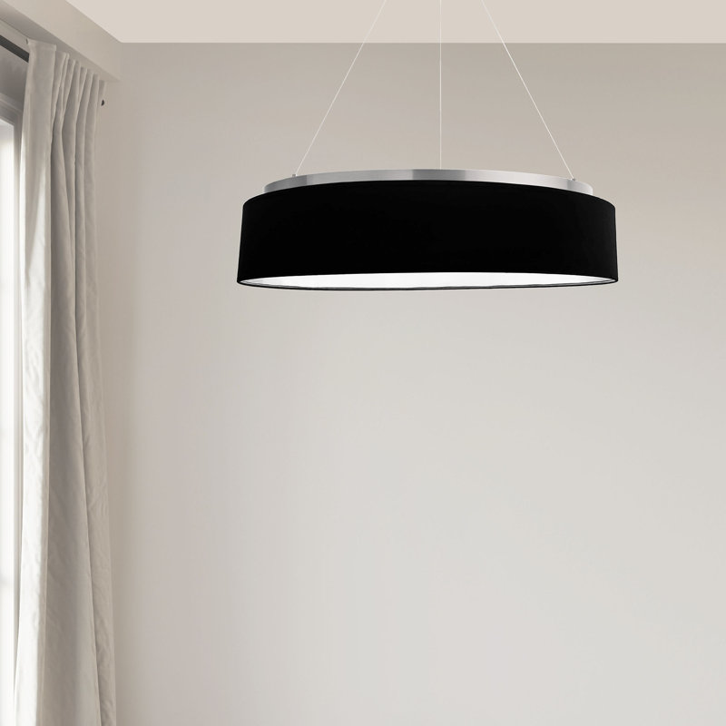 Lustre tambour 1 lumière à DEL Brackeen, H 6 po x l 26 po x P 26 po, Noir / blanc, Argent