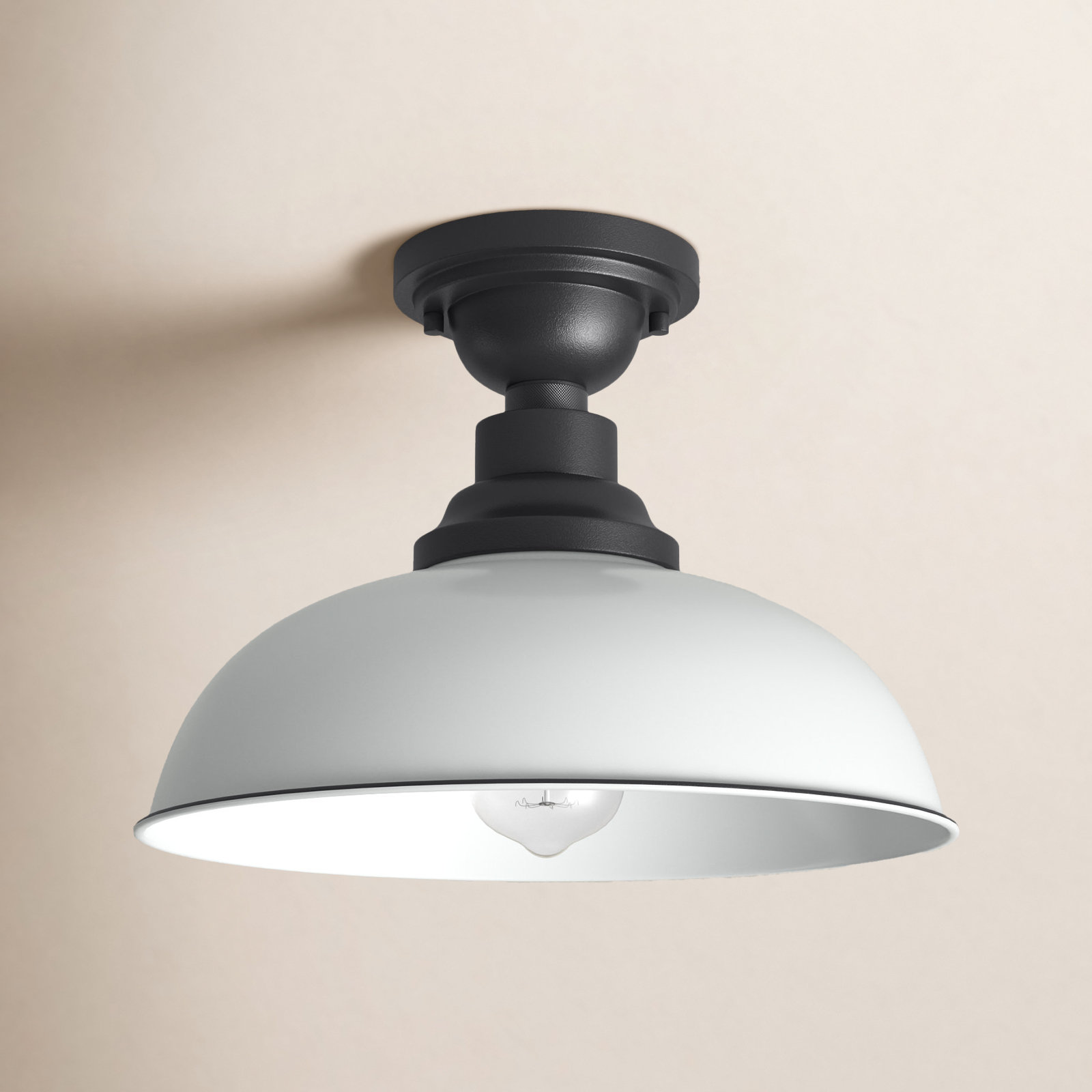 Collina Single Light Semi Flush Mount, White/Black