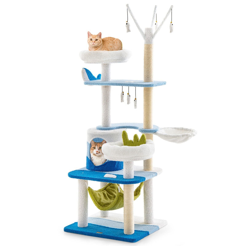 Ocean-Themed Cat Tree 5-Level Cat Tower Activity Center Sisal Scratching Posts