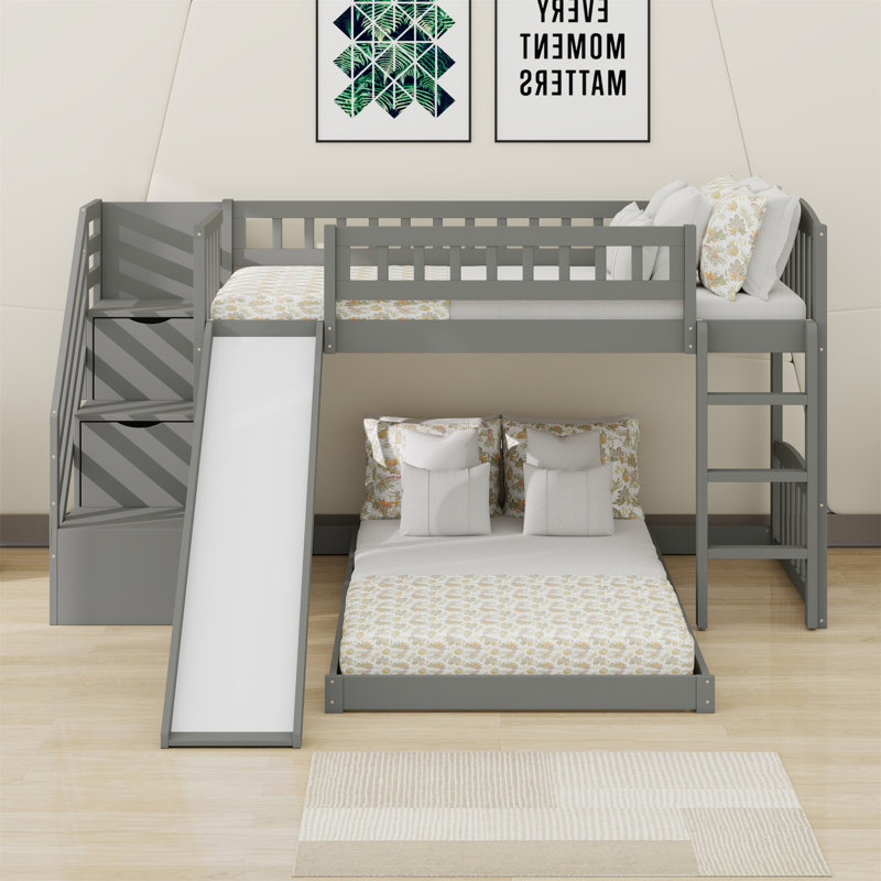 Bunk Bed With Stairway And Slide, Gray
