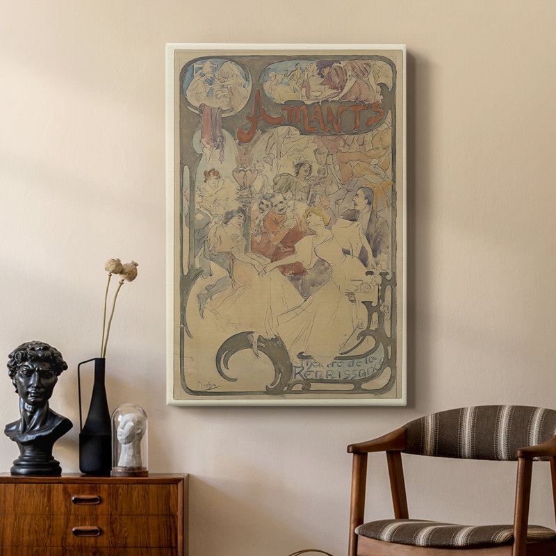 Lovers (Amants) -Galerie sur toile tendue par Alphonse Mucha, 18 x 27