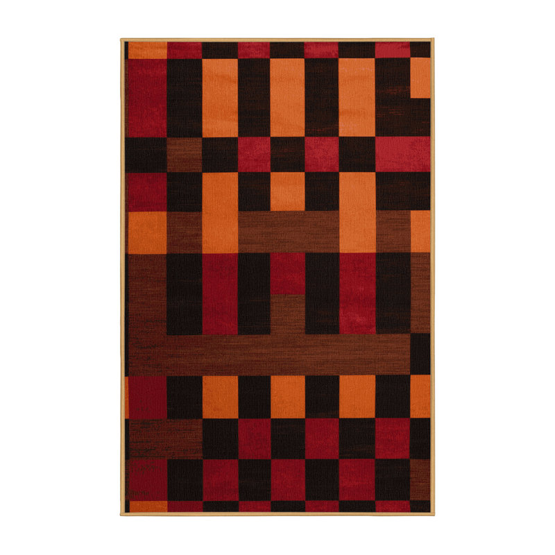 Machine Washable Checkered Brown Area Rug, Rectangle 2' x 3'