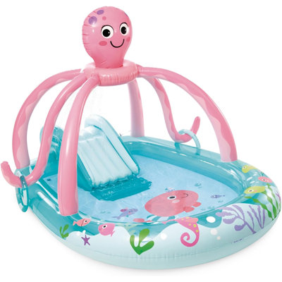 Intex: Friendly Octopus Inflatable Play Center: Water Slide, 92x72x59", Water Sprayer, Padded Landing Mat, Inflatable Rings, Kids Ages 2+