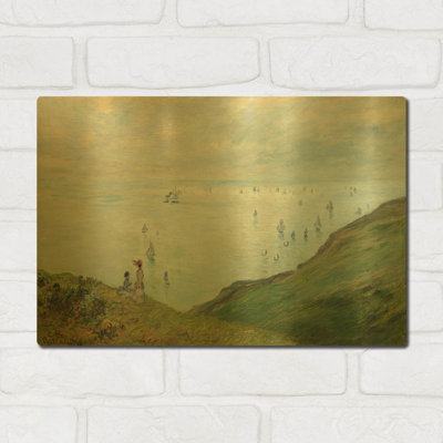 «Cliff At Pourville» par Claude Monet, art mural en métal doré, 16 po x 12 po