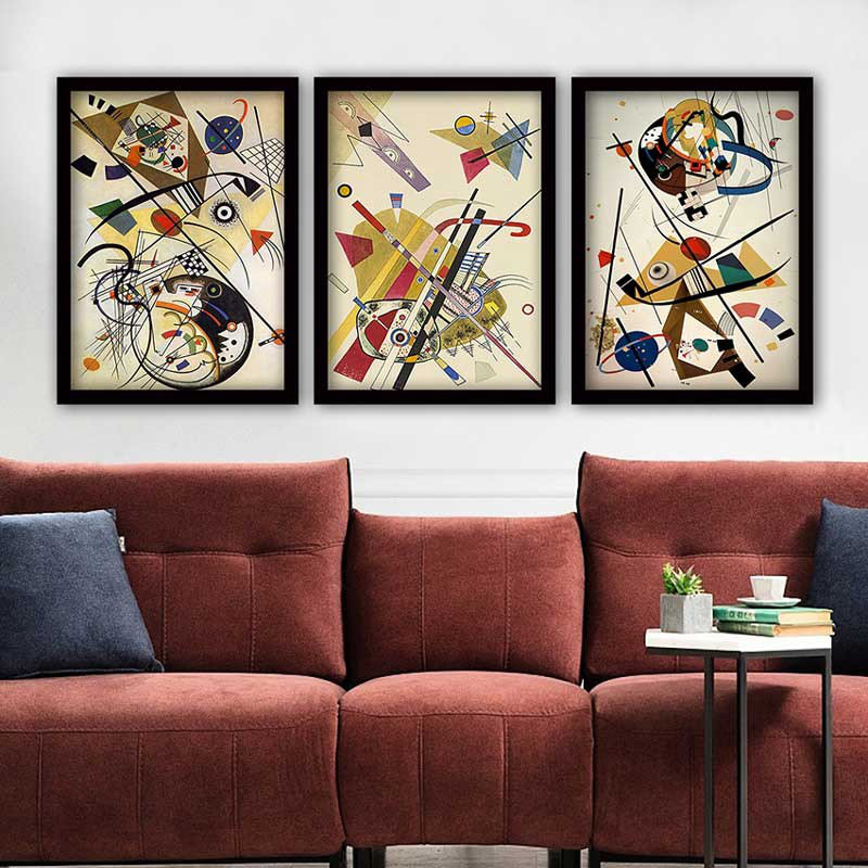 Ensemble de 3 peintures élégantes encadrées décoratives, 13,8 x 17,7 pouces chacune | 100% bois avec cadre 100% polystyrène (épaisseur: 0,8 pouce) | Impression numérique UV, parfaite pour le salon et la décoration intérieure