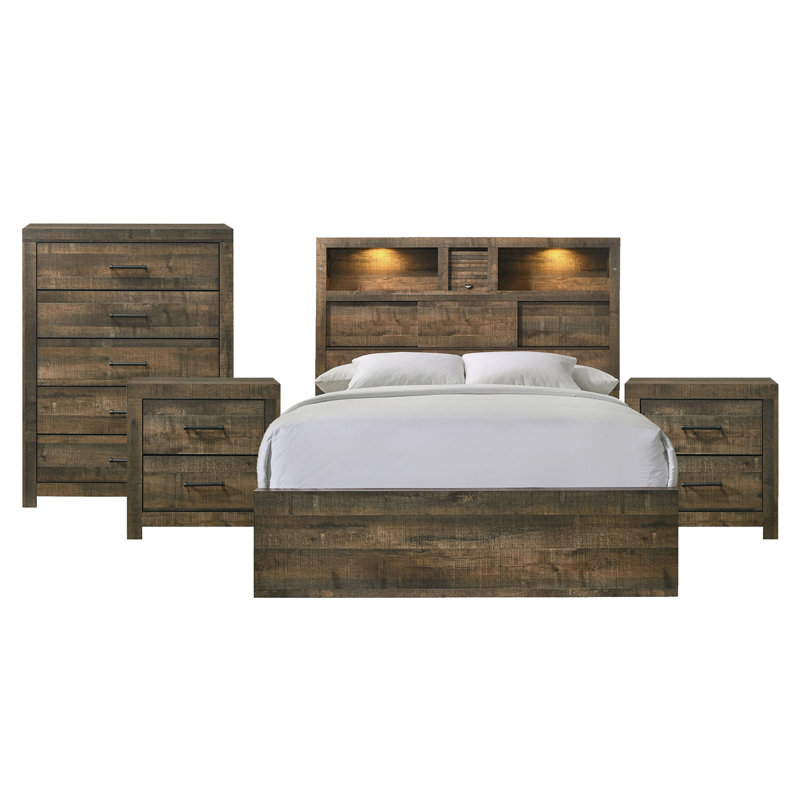Picket House Furnishings Beckett Queen Bookcase 4PC Bedroom Set, Queen, 4 Pcs: Bed, Chest, 2 Nightstands