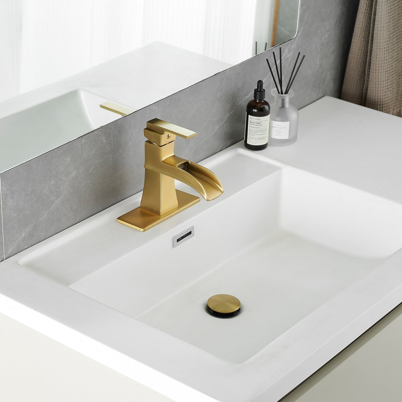 Sink Faucet With Deck Plate Waterfall With Pop Up Drain And Supply Lines Bathroom Faucets For Sink 1 Hole One Handle Faucets Vanity Bath Mixer Tap