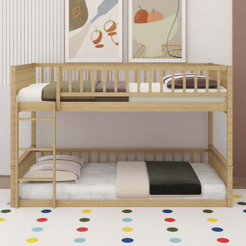 Space-Saving Queen Over Queen Bunk Bed With Ladder & Guardrails, Walnut