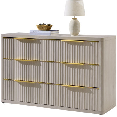 Cesiro 53.5"W Fluted Panel 6-Drawer Dresser With Gold Handles