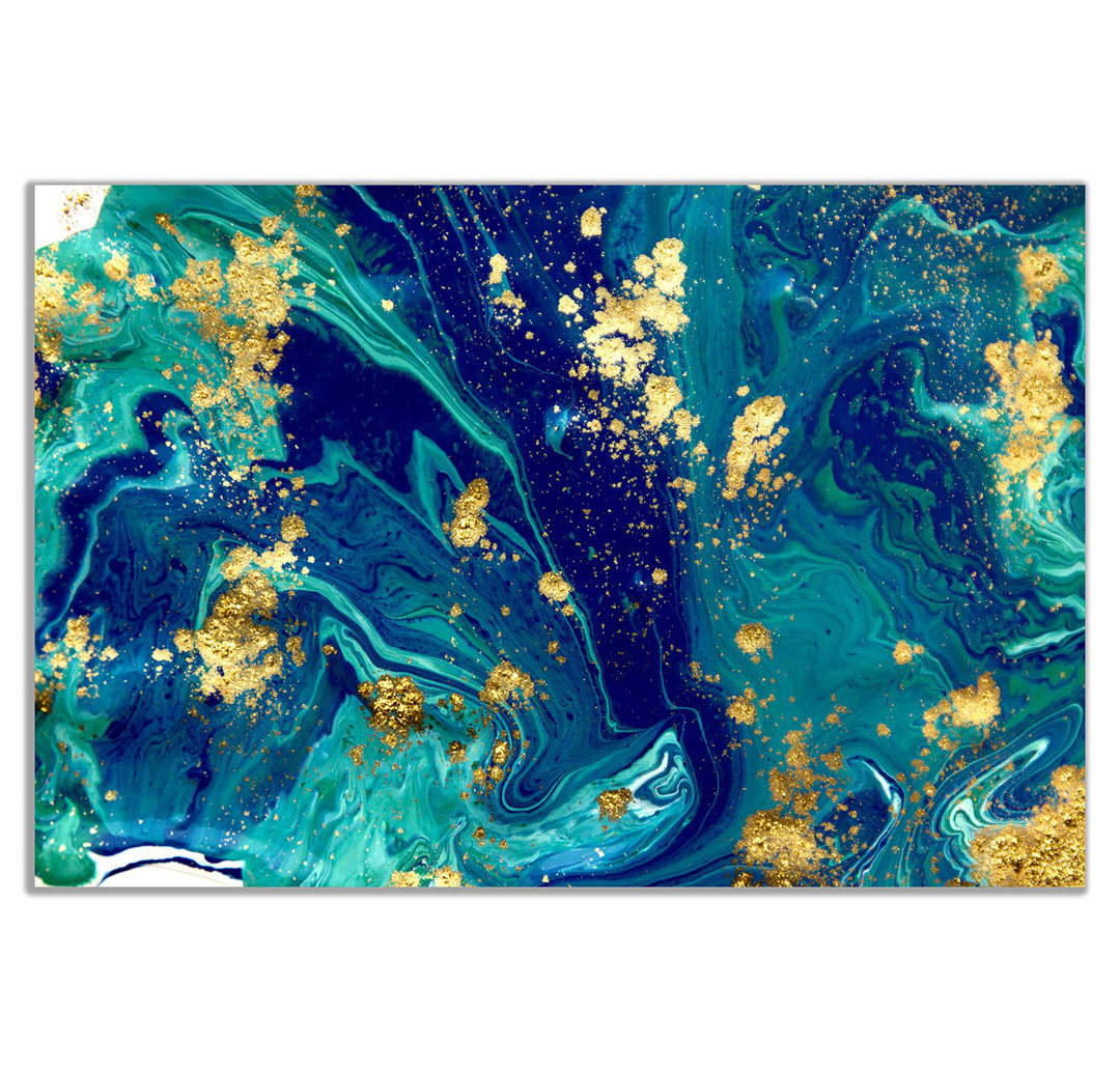 Blue Yellow Marbled Abstract Canvas Wall Art Picture Print