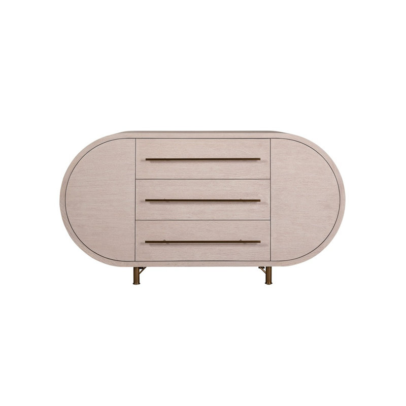 Mullinex 59'' W Solid Wood Sideboard, White Rustic Pine/Brass