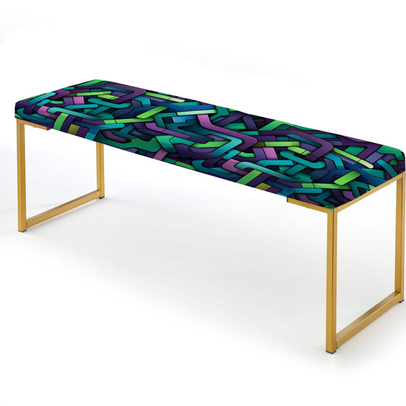 Green And Purple Groovy Grid Adventure - Geometric Upholstered Gold Bench