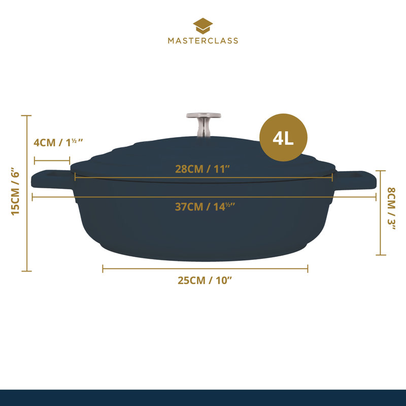 MasterClass Cast Aluminum Shallow Casserole 4L, Grey Ombre