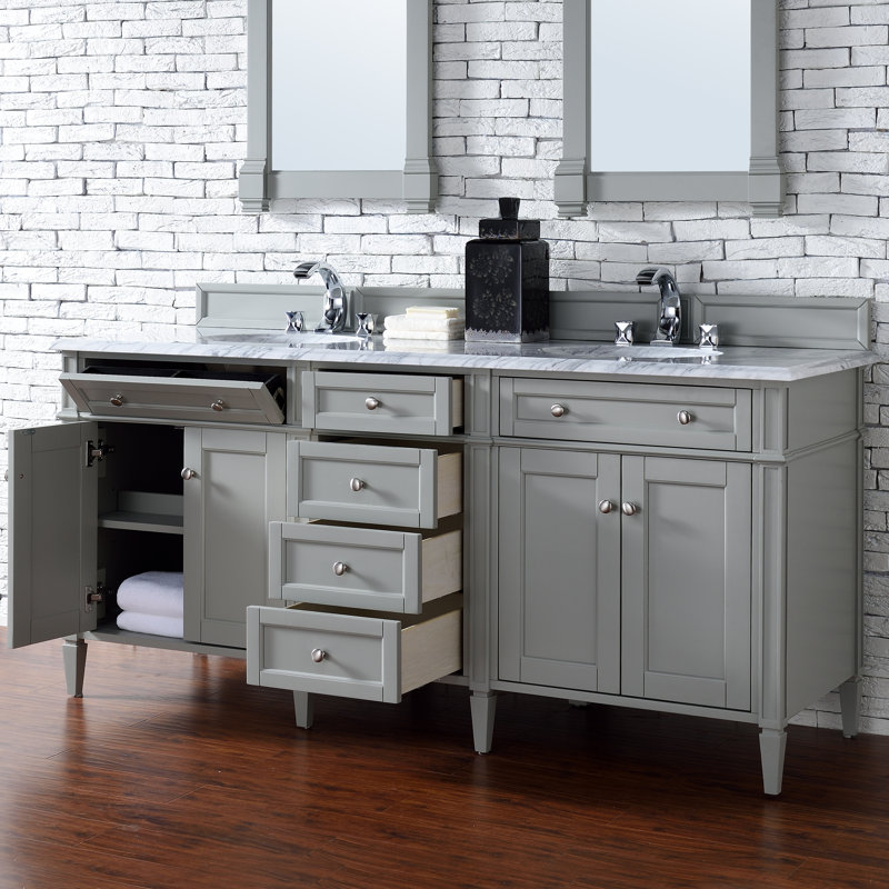 Brittany 72'' W Double Bathroom Vanity Base, Saddle Brown