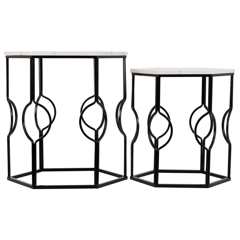 Kempwood Frame Nesting Tables, Black, White/Grey