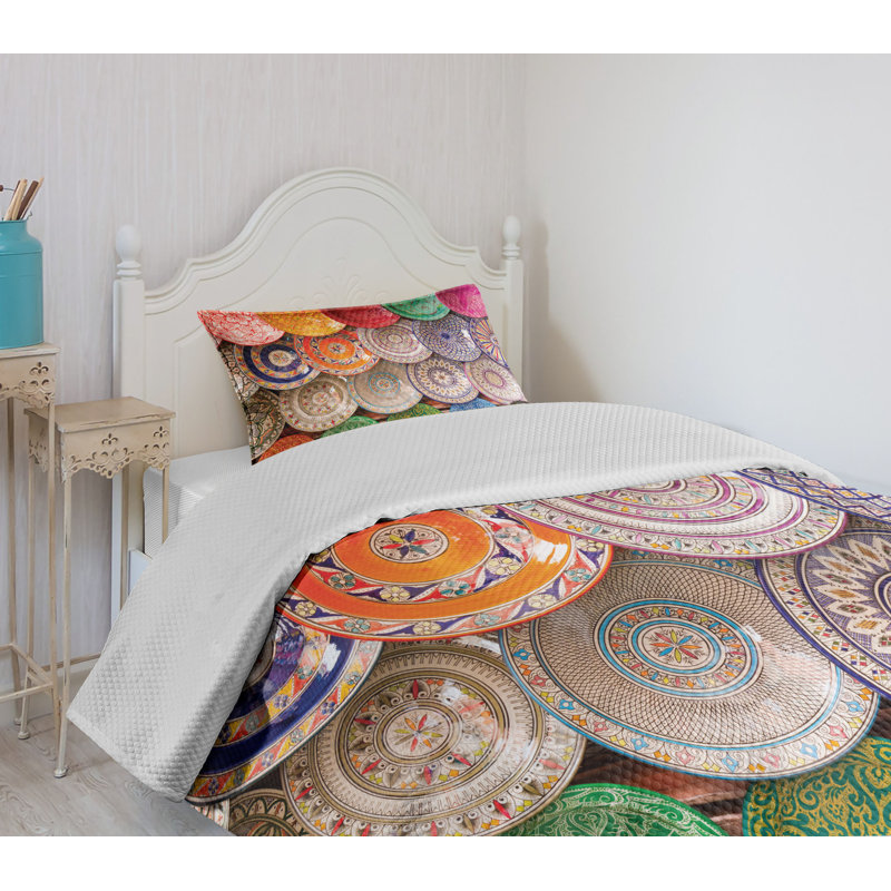 White Quilted Twin Bedspread Set with Pillow Sham