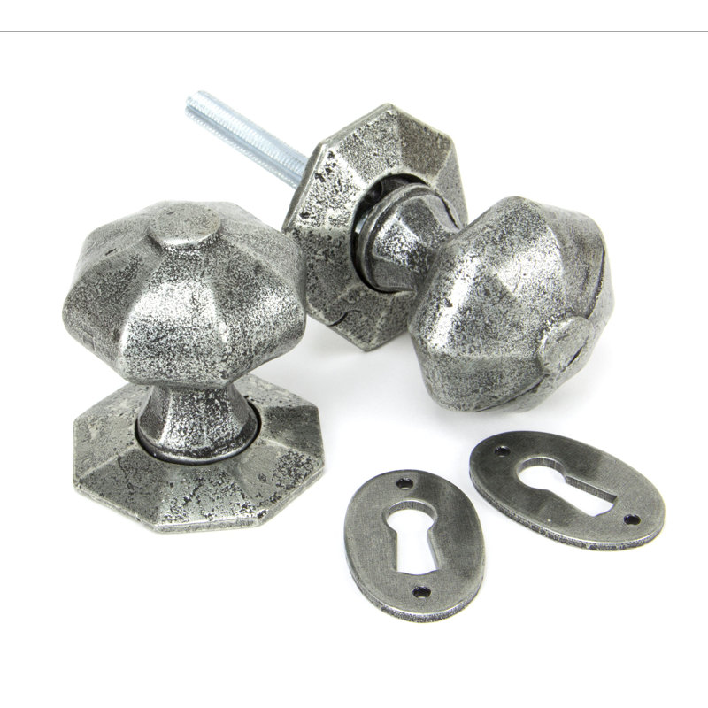 Octagonal Interior Mortise Door Knob, Pewter Patina