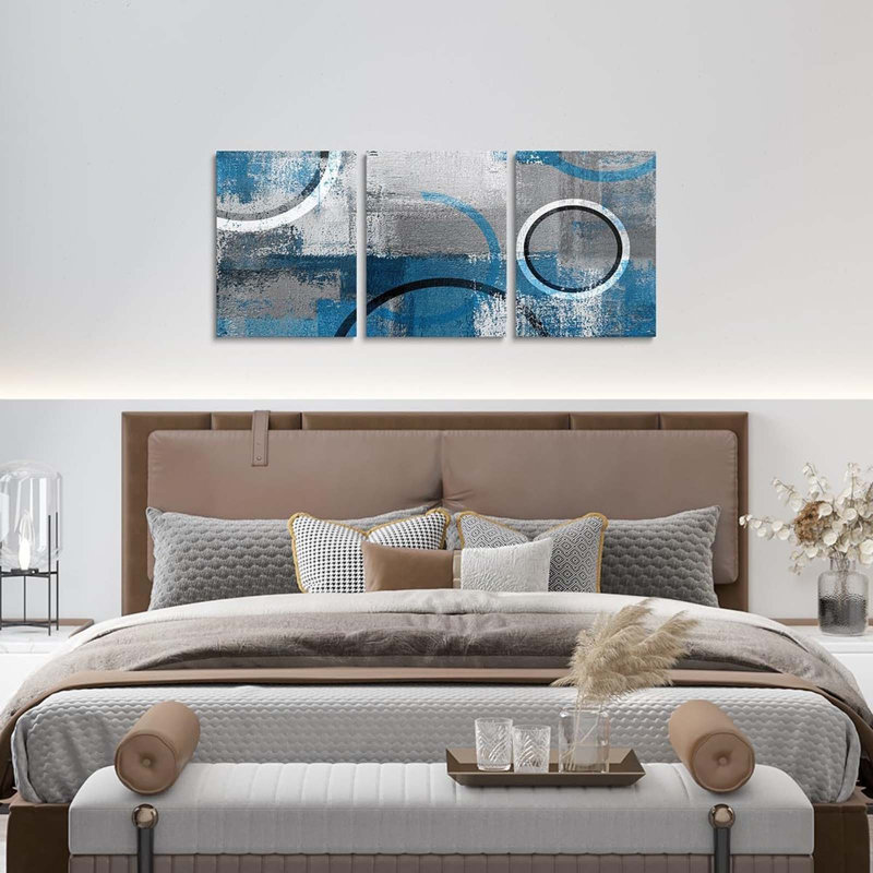 3 Piece Wrapped Canvas Print, Blue