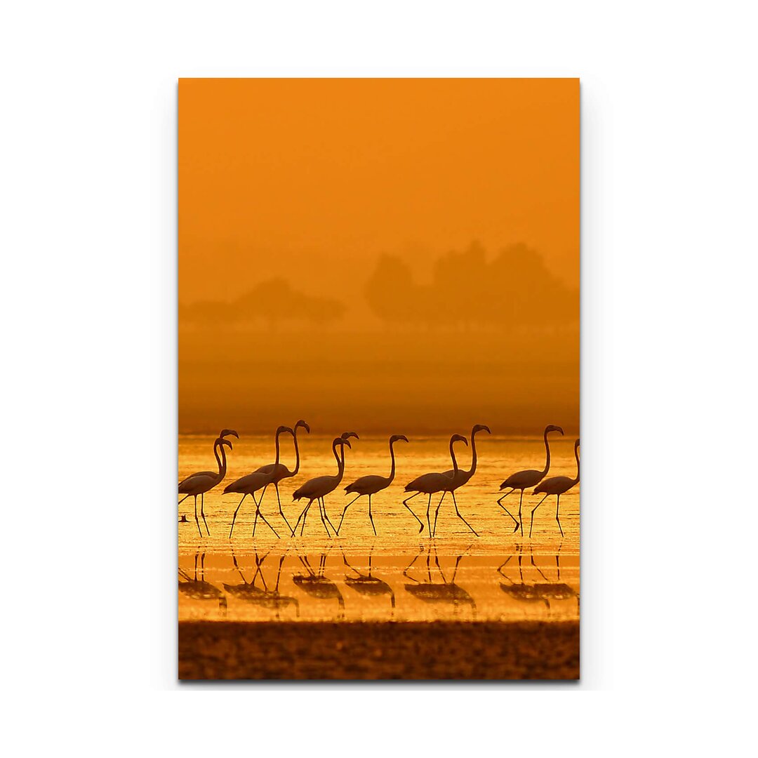 Leinwandbild Flamingos im Sonnenuntergang