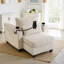Chaise longue convertible en velours côtelé avec port USB, porte-gobelets et accoudoirs de rangement-1101871766