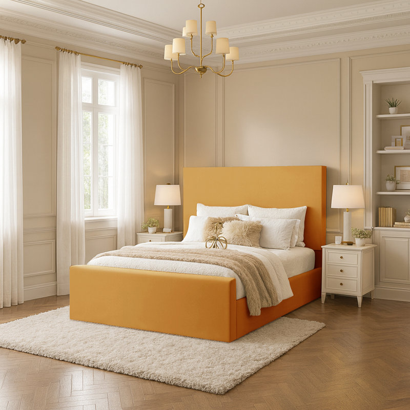 Amed Upholstered Ottoman Storage Bed, Double (4'6), Turmeric