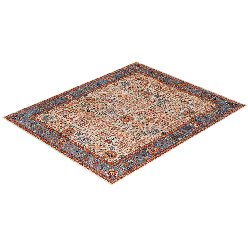 Tapis unique noué à la main ivoire 8 pi 0 po x 9 pi 8 po Dobbins