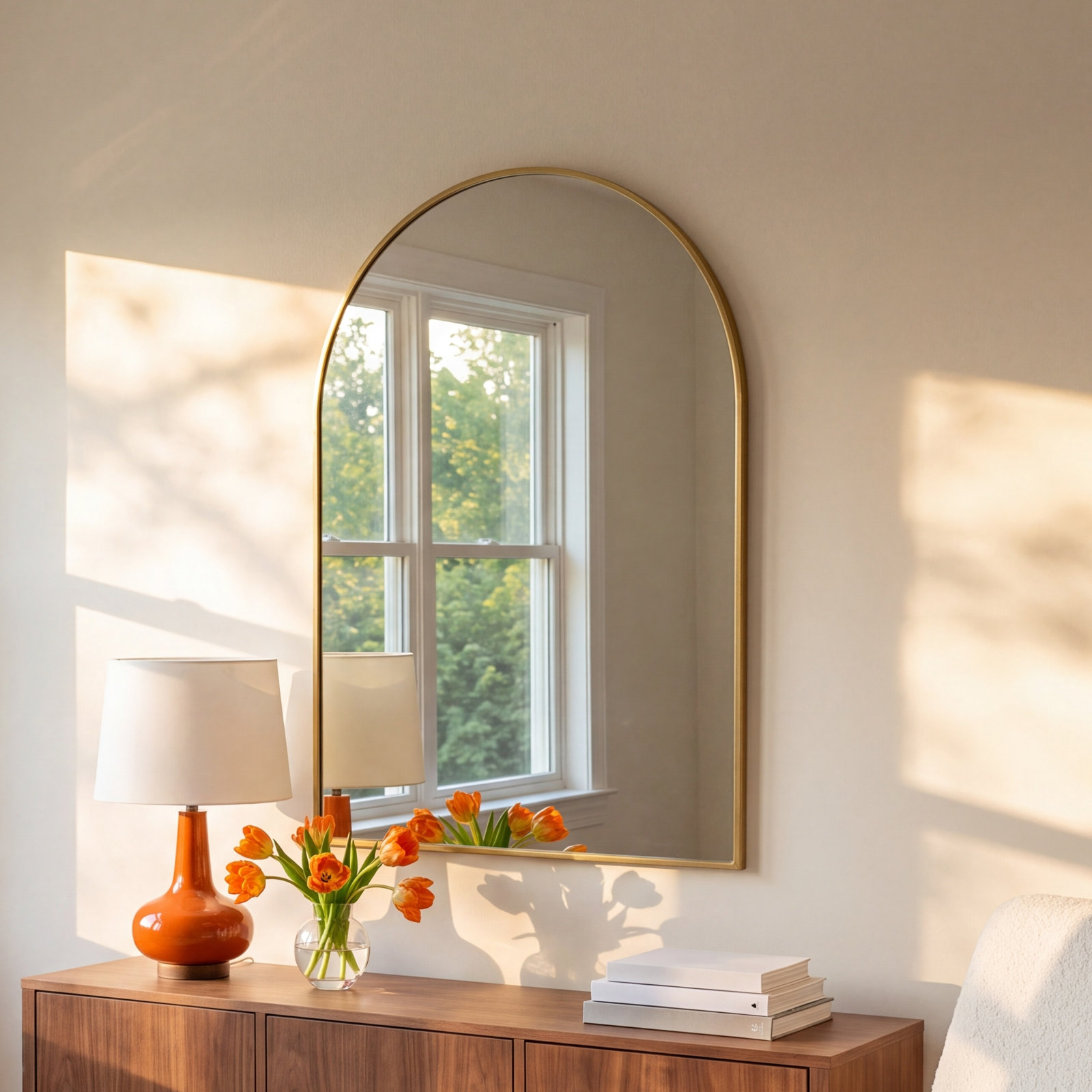 Sabine Metal Arch Wall Mirror, 42" x 33", Brass