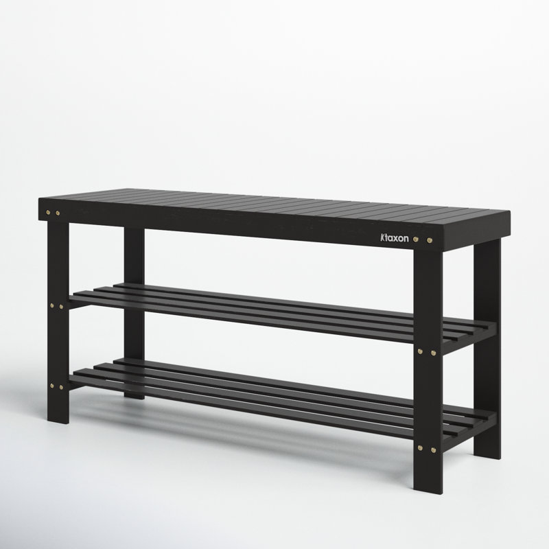 Babb Wood Shelves Storage Bench, Coffee